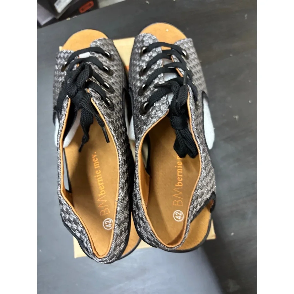Bernie Mev Marcelo Gunmetal Woven Lace Up Wedge Sandals Womens Size 42 US 11